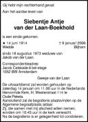 Overlijdensbericht van Siebentje Antje Boekhold, 9-1-2006